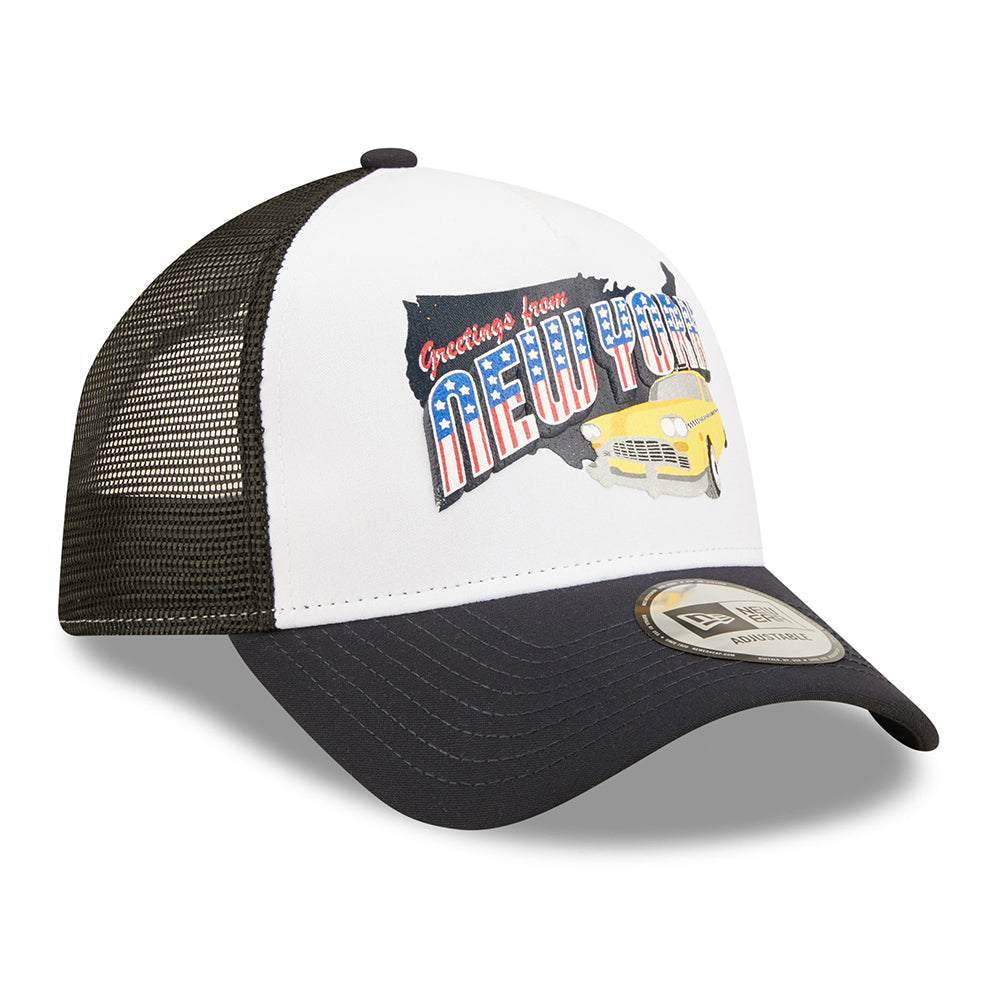 New Era 9FORTY Repreve New York Trucker Cap - US State Wordmark - Schwarz-Weiß