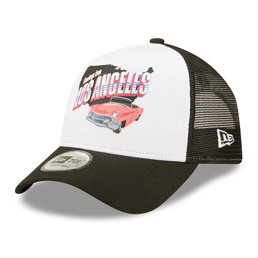 New Era 9FORTY Repreve Los Angeles Trucker Cap - US State Wordmark - Schwarz-Weiß