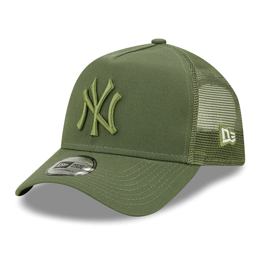 New Era 9FORTY A-Frame New York Yankees Trucker Cap - MLB Tonal Mesh - Olivgrün