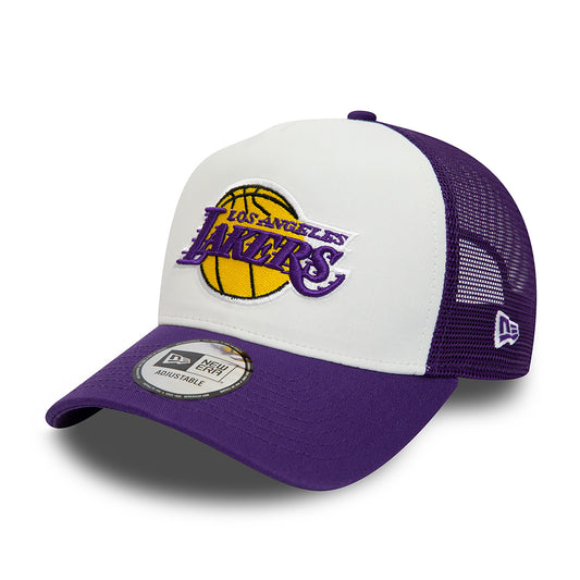 New Era 9FORTY A-Frame L.A. Lakers Trucker Cap - NBA Team Colour Block - Weiß-Lila