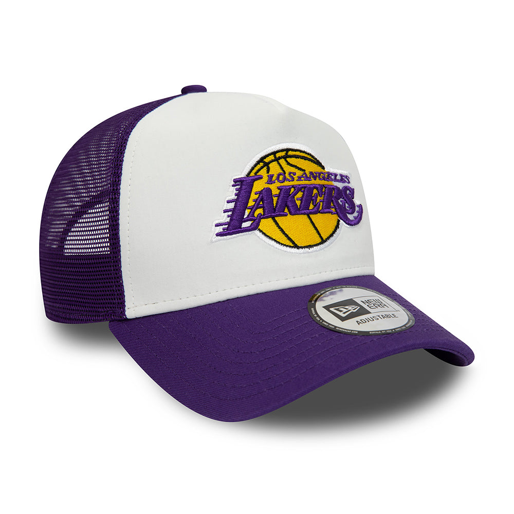 New Era 9FORTY A-Frame L.A. Lakers Trucker Cap - NBA Team Colour Block - Weiß-Lila