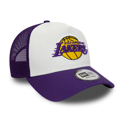 New Era 9FORTY A-Frame L.A. Lakers Trucker Cap - NBA Team Colour Block - Weiß-Lila