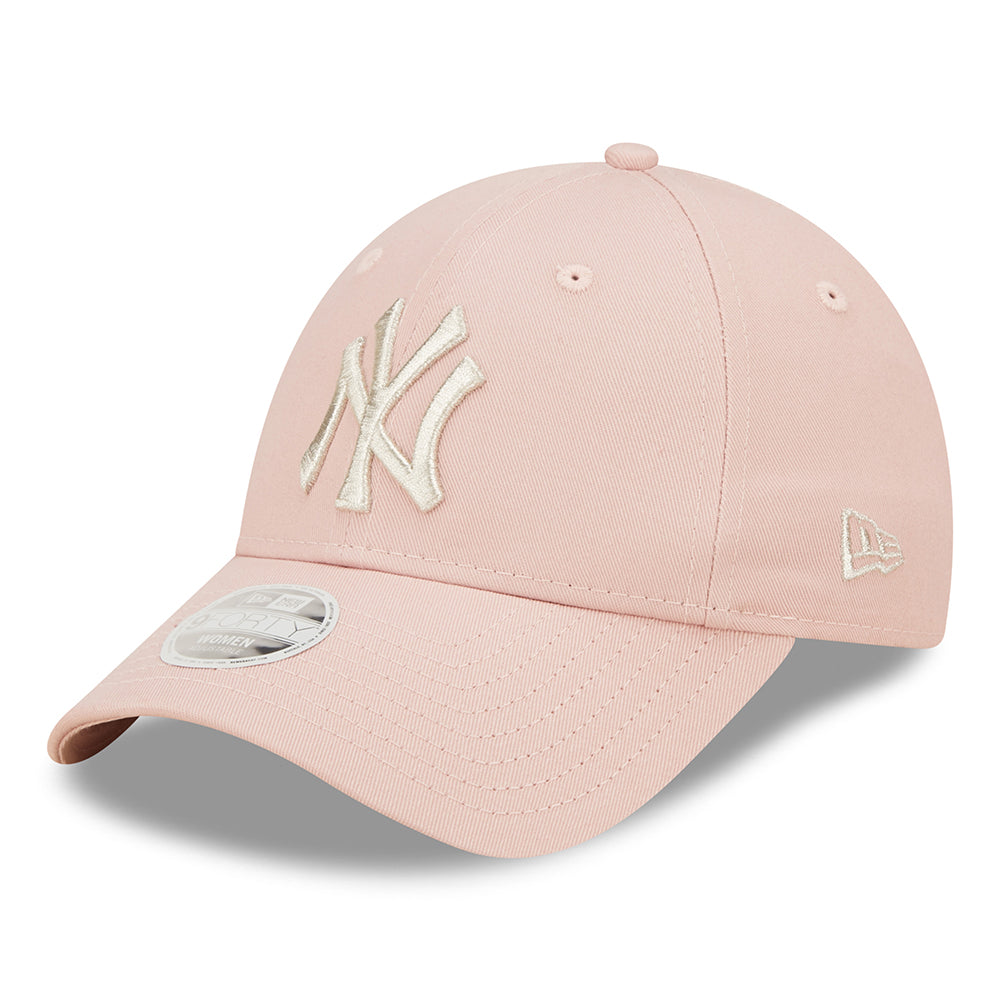 New Era Damen 9FORTY New York Yankees Baseball Cap - MLB Metallic Logo - Hellrosa-Silber