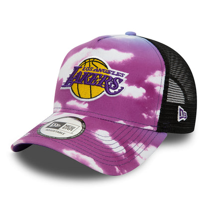 New Era A-Frame L.A. Lakers Trucker Cap - NBA Cloud AOP - Lila-Weiß