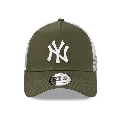 New Era 9FORTY A-Frame New York Yankees Trucker Cap - MLB League Essential II - Olivgrün-Weiß