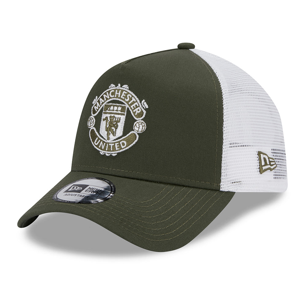 New Era A-Frame Manchester United FC Trucker Cap - Seasonal - Olivgrün-Weiß