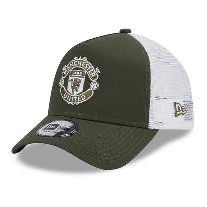New Era A-Frame Manchester United FC Trucker Cap - Seasonal - Olivgrün-Weiß