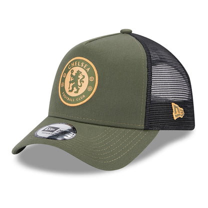 New Era A-Frame Chelsea FC Trucker Cap - Seasonal Lion Crest - Olivgrün-Schwarz