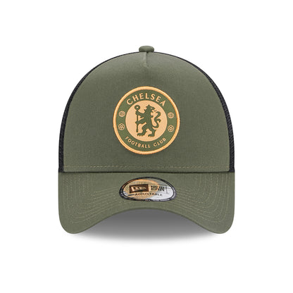 New Era A-Frame Chelsea FC Trucker Cap - Seasonal Lion Crest - Olivgrün-Schwarz