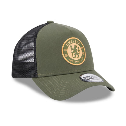 New Era A-Frame Chelsea FC Trucker Cap - Seasonal Lion Crest - Olivgrün-Schwarz