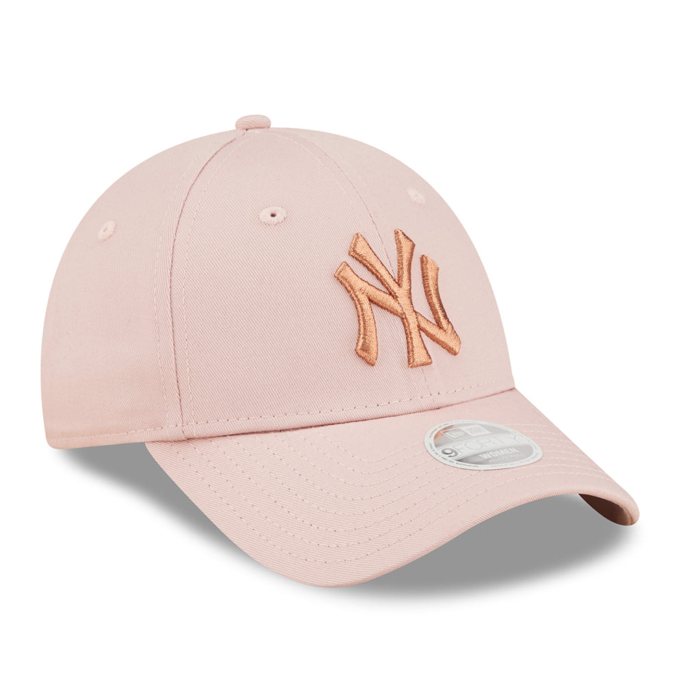 New Era Damen 9FORTY New York Yankees Baseball Cap - MLB Metallic Logo - Rosa-Rosegold
