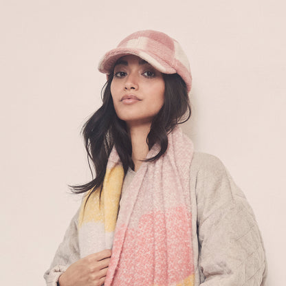 Seeberger Winter Baseball Cap Kariert aus Wollmischung - Rosa-Cremeweiß