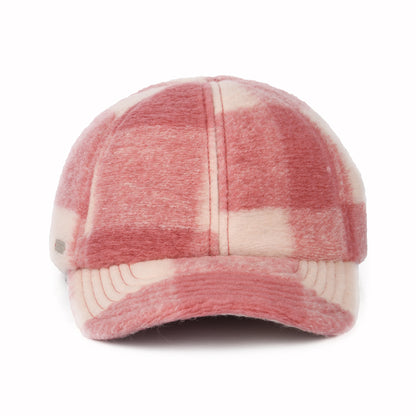 Seeberger Winter Baseball Cap Kariert aus Wollmischung - Rosa-Cremeweiß