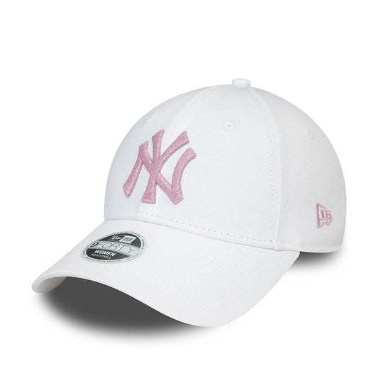New Era Damen 9FORTY New York Yankees Baseball Cap - MLB Metallic Logo - Weiß-Pink