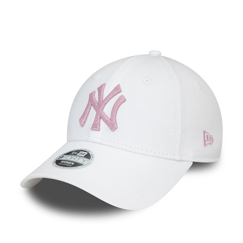 New Era Damen 9FORTY New York Yankees Baseball Cap - MLB Metallic Logo - Weiß-Pink