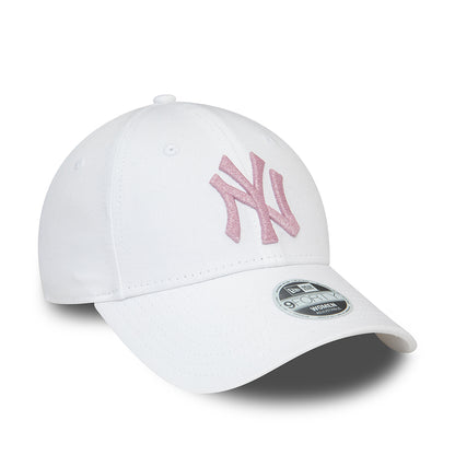 New Era Damen 9FORTY New York Yankees Baseball Cap - MLB Metallic Logo - Weiß-Pink