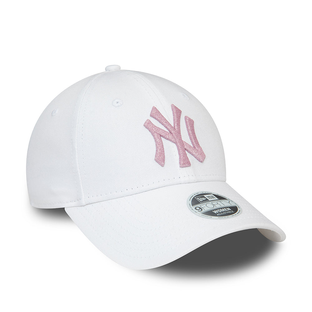 New Era Damen 9FORTY New York Yankees Baseball Cap - MLB Metallic Logo - Weiß-Pink