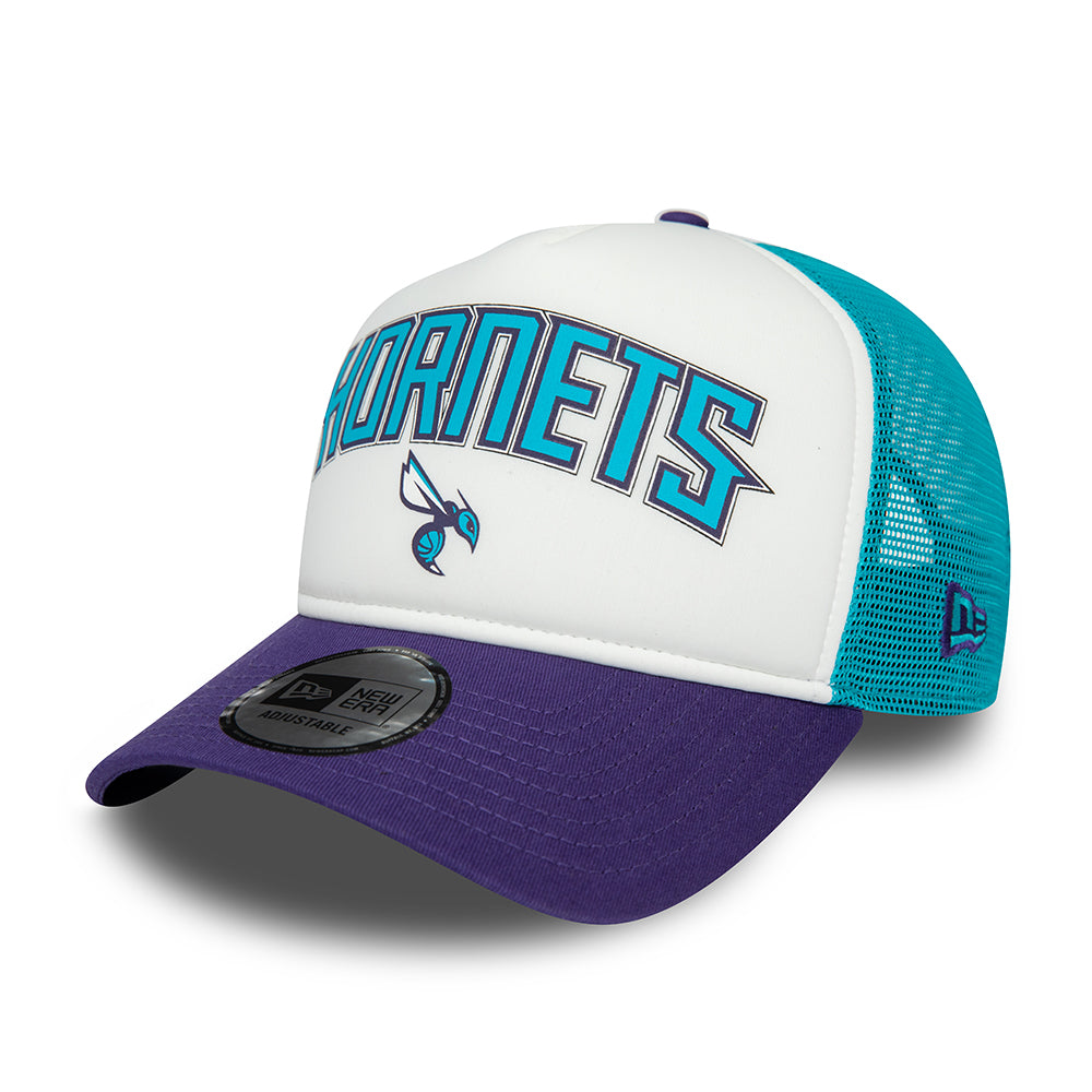 New Era A-Frame Charlotte Hornets Trucker Cap - NBA Retro - Weiß-Lila-Petrol