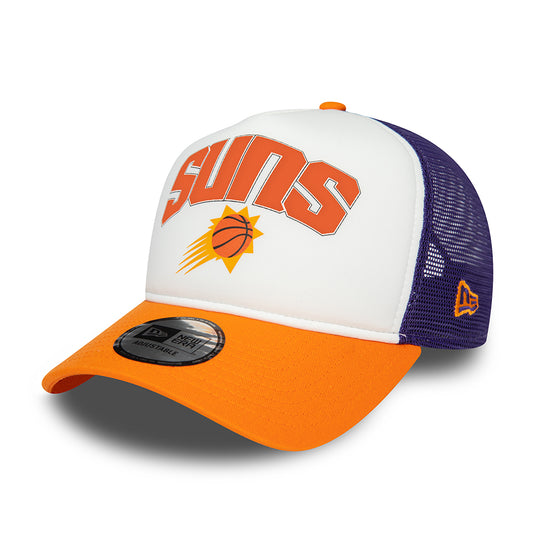 New Era A-Frame Phoenix Suns Trucker Cap - NBA Retro - Weiß-Orange-Lila