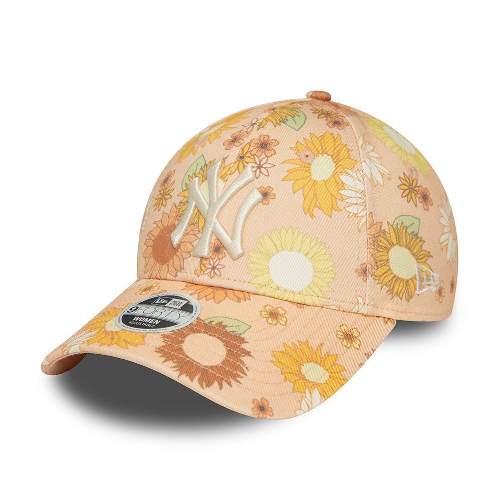 New Era Damen 9FORTY New York Yankees Baseball Cap - MLB Floral AOP - Pfirsich