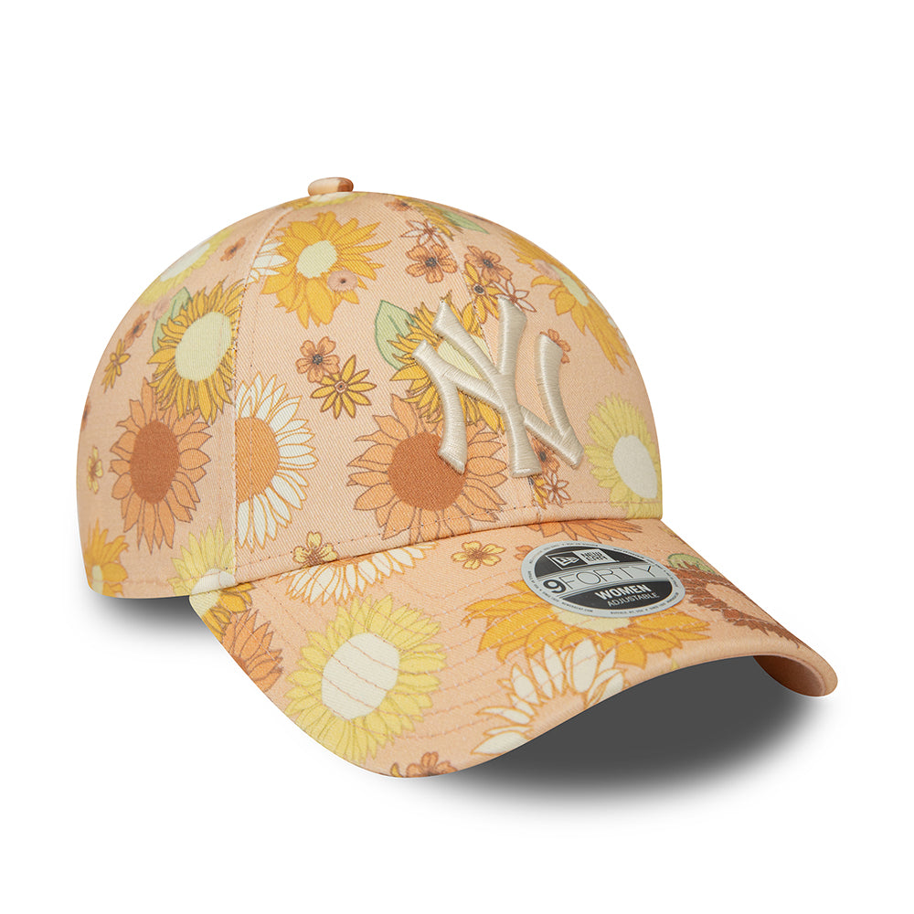 New Era Damen 9FORTY New York Yankees Baseball Cap - MLB Floral AOP - Pfirsich