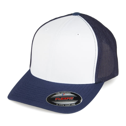 FlexFit Trucker Cap mit weißer Vorderseite - Marineblau-Weiß