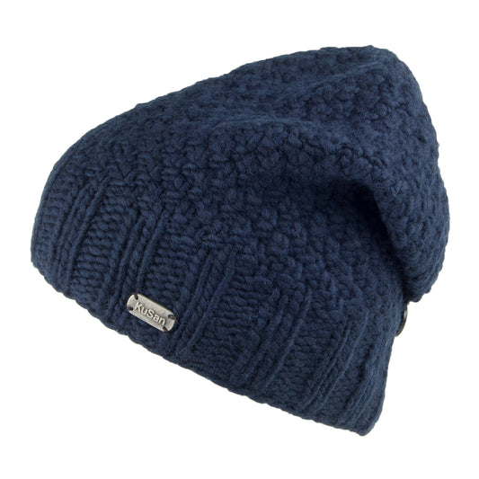 Kusan Button Down Beanie Mütze - Marineblau