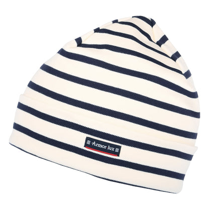 Armor Lux Treguier Interlock Striped Beanie Mütze aus Baumwolle - Natur-Marineblau