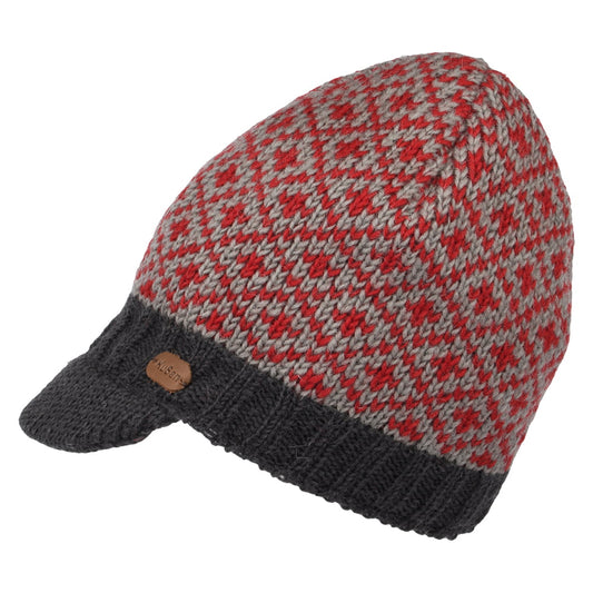 Kusan Gemusterte Beanie Mütze mit Visier - Rot