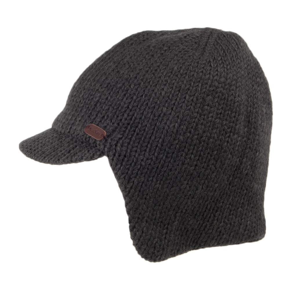 Kusan - Grau Beanie Mütze mit Krempe und Ohrenwärmer