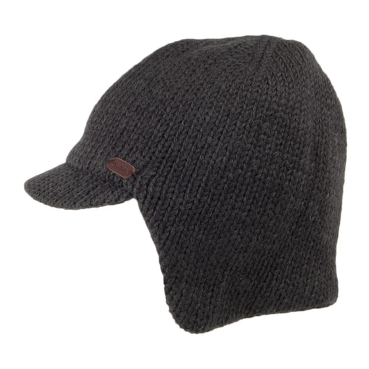 Kusan - Grau Beanie Mütze mit Krempe und Ohrenwärmer