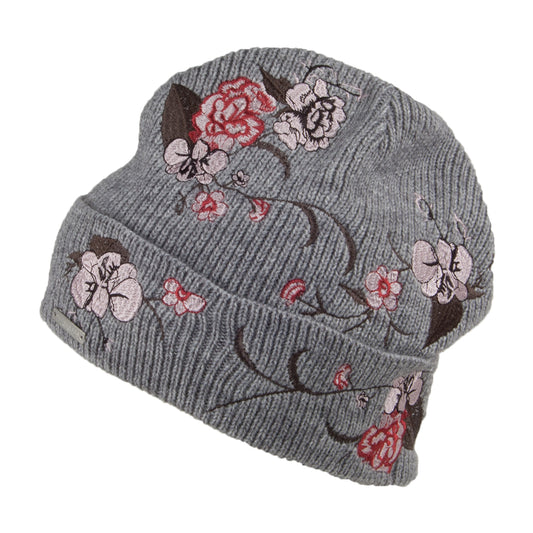 Seeberger Bestickte Blumen Beanie Mütze - Grau