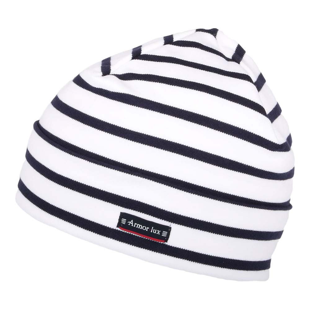 Armor Lux Treguier Interlock Striped Beanie Mütze aus Baumwolle - Weiß-Marineblau