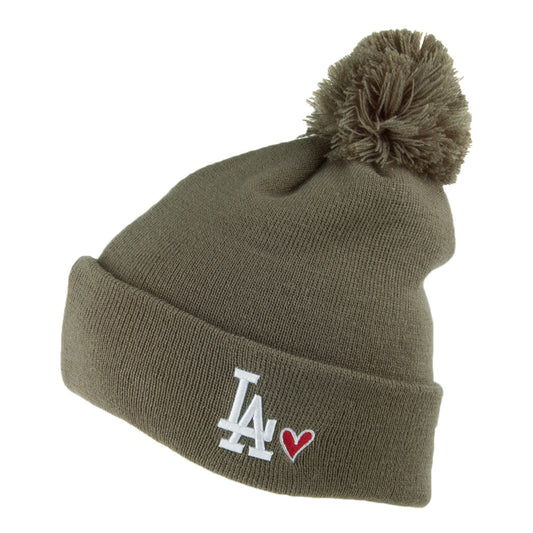 New Era Damen L.A. Dodgers Bommelmütze - Heart Knit - Olivgrün