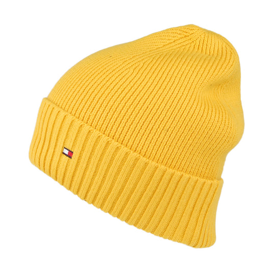 Tommy Hilfiger Pima Essential Flag Beanie Mütze aus Baumwoll-Kaschmir - Senfgelb