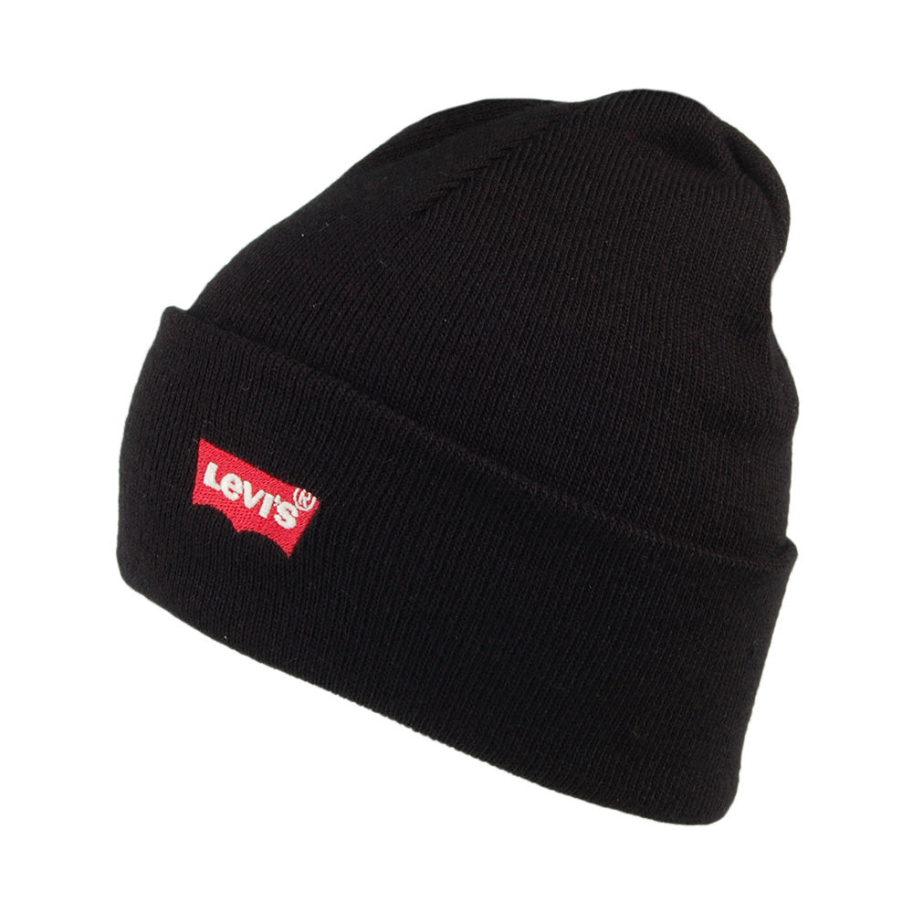 Levi's mit rotem Logo bestickte Beanie Mütze Slouchy - Schwarz