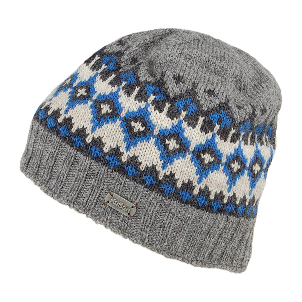 Kusan Beanie Mütze Fine Gauge im Feinstrickmuster - Grau-Blau – Hüte ...