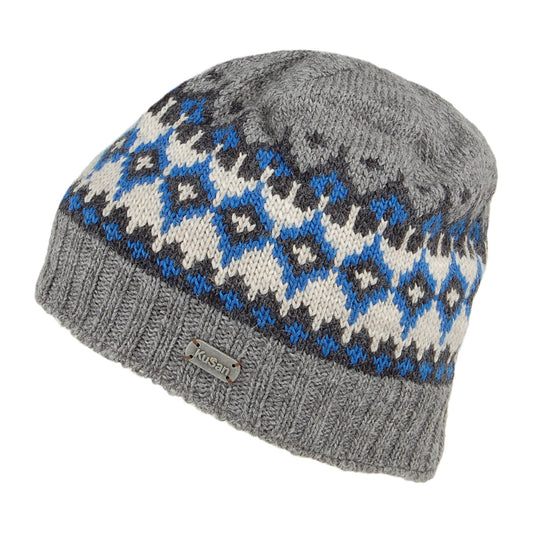Kusan Beanie Mütze Fine Gauge im Feinstrickmuster - Grau-Blau