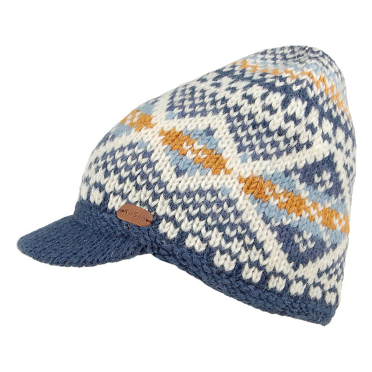 Kusan Brooklyn Beanie Mütze mit Visier Fair Isle - Blau
