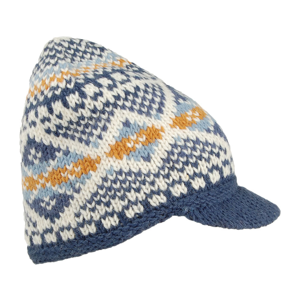 Kusan Brooklyn Beanie Mütze mit Visier Fair Isle - Blau