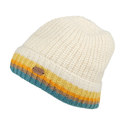 Kusan Turn Up Cuff Beanie Mütze Strick - Cremefarben-Multi
