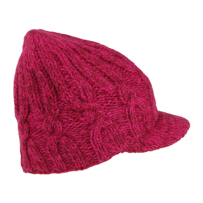 Kusan Beanie Mütze mit Visier im Zopfstrickmuster - Rosa