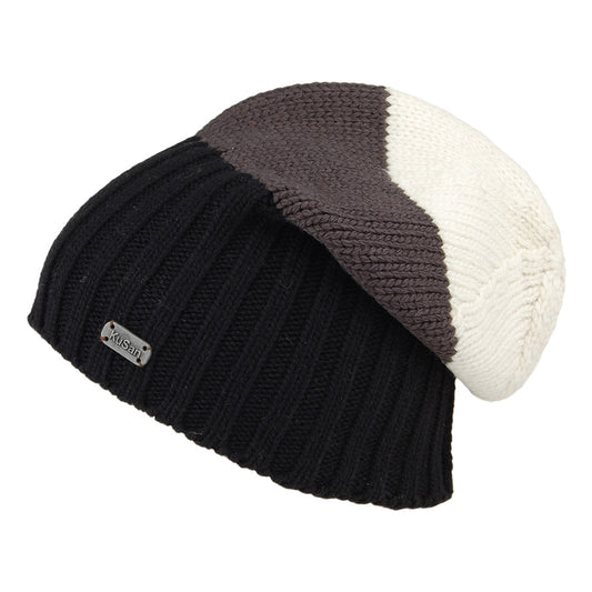 Kusan Floppy Beanie Mütze aus Merinowolle - Schwarz-Grau