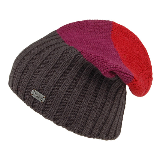Kusan Floppy Beanie Mütze aus Merinowolle - Rot-Lila