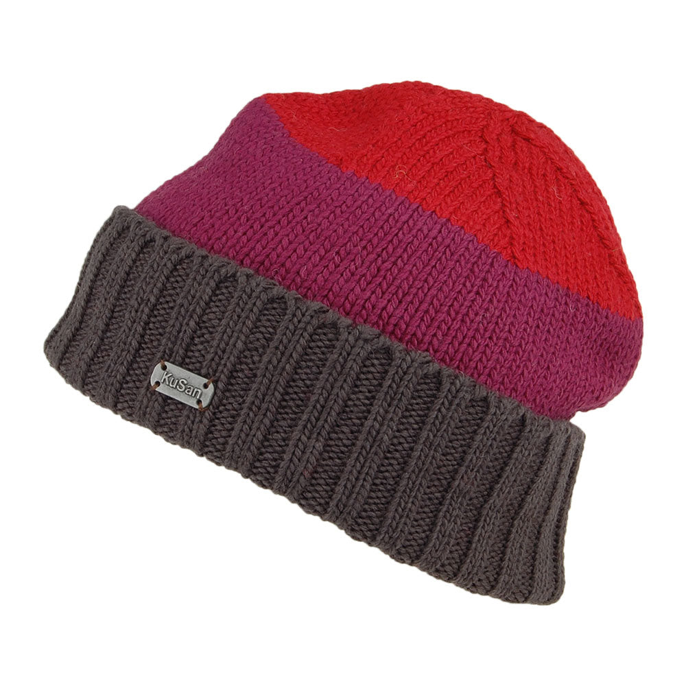 Kusan Floppy Beanie Mütze aus Merinowolle - Rot-Lila
