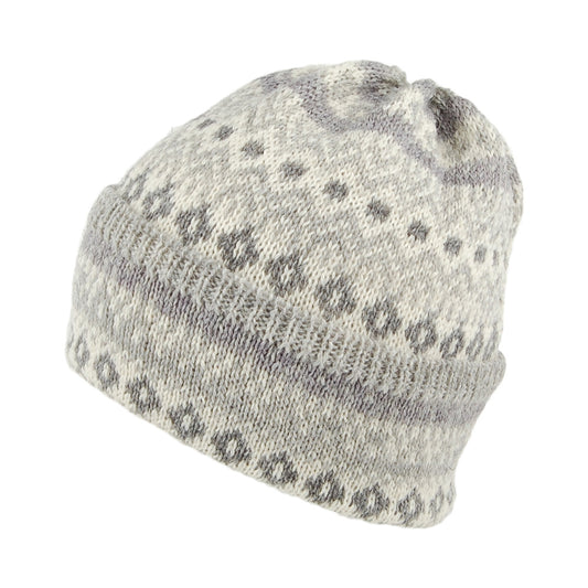 Highland 2000 Fair Isle Beanie Mütze mit Umschlag aus Wolle - Hellgrau