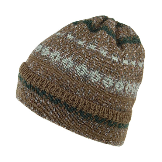 Highland 2000 Fair Isle Beanie Mütze mit Umschlag aus Wolle - Waldgrün Mix
