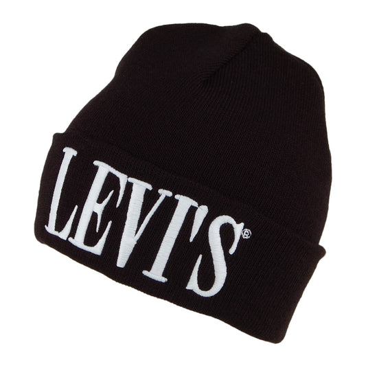 Levi's Serif Logo Beanie Mütze mit Umschlag - Schwarz