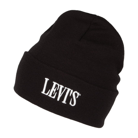Levi's Smaller Serif Logo mit Umschlag Beanie Mütze - Schwarz