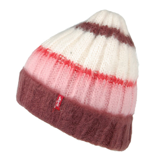 Levi's gestreifte Strick Beanie Mütze - Pink-Weiß